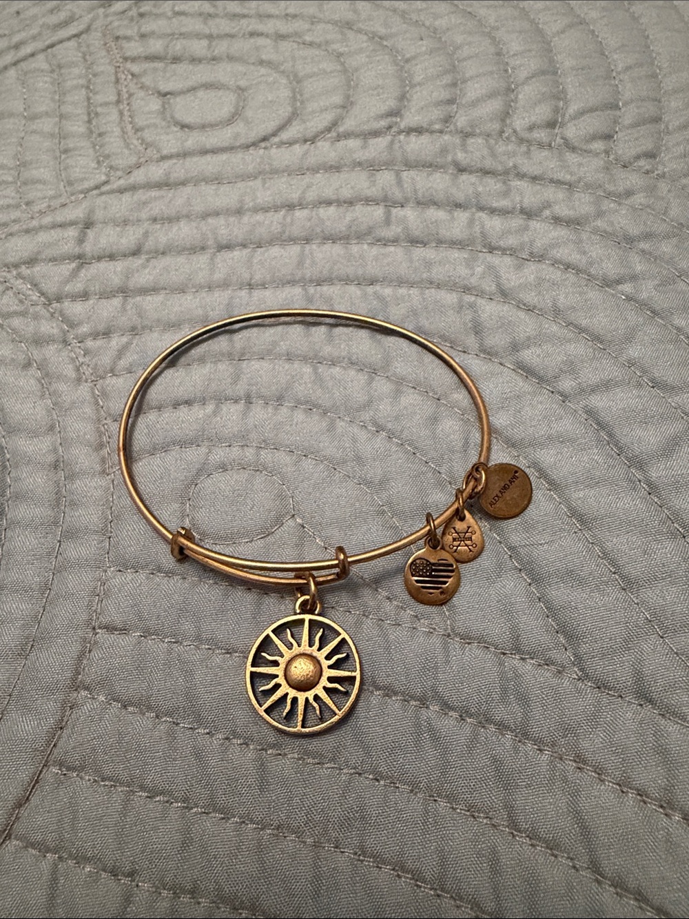 Alex and Ani Gold Sunburst Charm Adjustable Bangle Bracelet